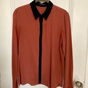 Maison Scotch Black & Coral Silk Blouse